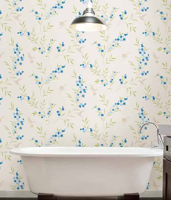 large open pattern wallpaper with Lineanna Blue Floral Wallpaper