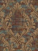 Kepler Damask Blue and Brown Wallpaper AV50701 by Seabrook Wallpaper for sale at Wallpapers To Go