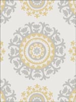 Grey and Yellow Suzani Peel And Stick Wallpaper NU1652 by Brewster Wallpaper for sale at Wallpapers To Go