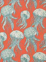 Jellyfish Bloom Coral and Turquoise Wallpaper 839T13172 by Thibaut Wallpaper for sale at Wallpapers To Go