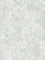 Distressed Damask Vintage Blue Wallpaper MV81701 by Wallquest Wallpaper for sale at Wallpapers To Go