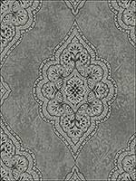 Medallion Gray Black Metallic Silver Raised Ink Wallpaper 1730200 by Seabrook Wallpaper for sale at Wallpapers To Go