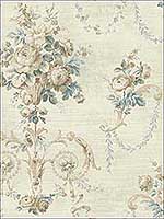 English Floral Cameo Soft Cream Soft Blue Wallpaper RM61202 by Casa Mia Wallpaper for sale at Wallpapers To Go