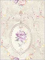 Flora Cameo Grey White Pink Wallpaper RM50809 by Casa Mia Wallpaper for sale at Wallpapers To Go