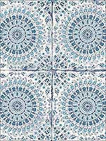 Mandala Boho Tile Cerulean Washed Denim Wallpaper RY30702 by Seabrook Wallpaper for sale at Wallpapers To Go