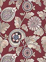 Calypso Paisley Leaf Cabernet Coral Wallpaper RY31201 by Seabrook Wallpaper for sale at Wallpapers To Go