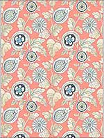 Calypso Paisley Leaf Coral Aloe Fabric RY31906F by Seabrook Wallpaper for sale at Wallpapers To Go