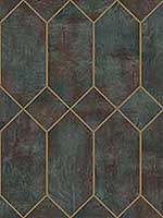 Geo Faux Rust Forest Green Metallic Gold Wallpaper LW51606 by Seabrook Wallpaper for sale at Wallpapers To Go