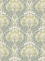 Mucha Teal Botanical Ogee Wallpaper 297026151 by A Street Prints Wallpaper for sale at Wallpapers To Go