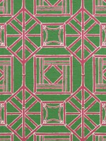 Shoji Panel Green and Pink Fabric F975517 by Thibaut Fabrics for sale at Wallpapers To Go