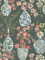 Harper Green Floral Vase Wallpaper WTG-254387 by A Street Prints Wallpaper for sale at Wallpapers To Go
