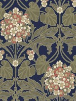 Floral Hydrangea Navy and Terra Cotta Wallpaper WTG-255378 by Seabrook Wallpaper for sale at Wallpapers To Go