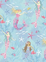 Mermaids Turquoise Hot Pink Glitter Wallpaper WTG-256725 by Galerie Wallpaper for sale at Wallpapers To Go