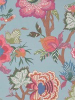 Indienne Jacobean Raspberry and Teal Wallpaper WTG-260291 by Thibaut Wallpaper for sale at Wallpapers To Go