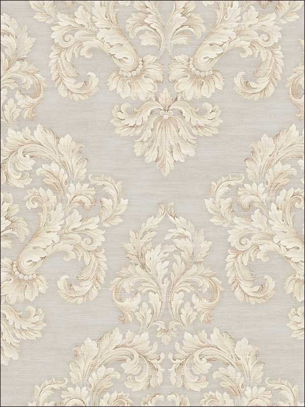 Acanthus Damask Warm Grey Wallpaper HK90609 by Wallquest Wallpaper for sale at Wallpapers To Go