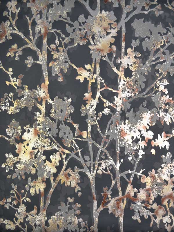 Shimmering Foliage Black Multi Wallpaper NW3580 by Antonina Vella Wallpaper for sale at Wallpapers To Go