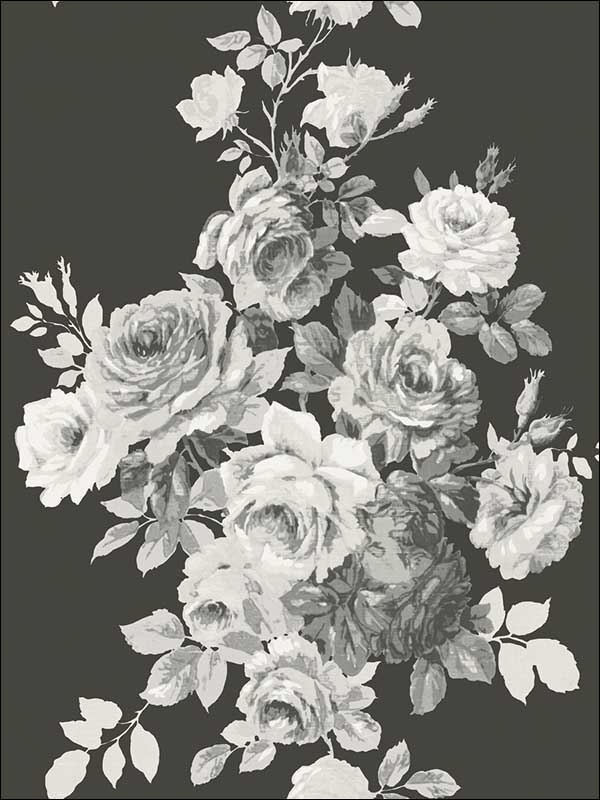 Tea Rose Black White on Black Wallpaper ME1533 by York Wallpaper for sale at Wallpapers To Go