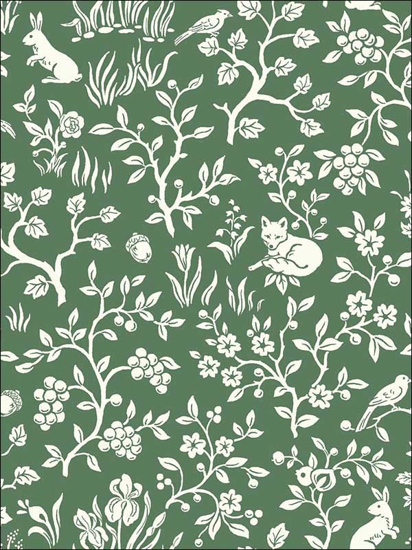 Fox and Hare Forest Green Wallpaper ME1573 by York Wallpaper for sale at Wallpapers To Go
