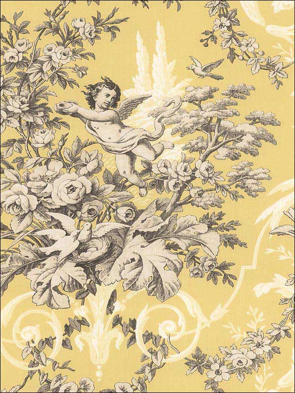 Fabric Toile Yellow Cream Grey Wallpaper CH22539 by Patton Norwall Wallpaper for sale at Wallpapers To Go