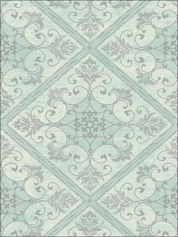 Leaf Scroll Gray Green Metallic Silver Raised Ink Wallpaper 1730002 by Seabrook Wallpaper for sale at Wallpapers To Go