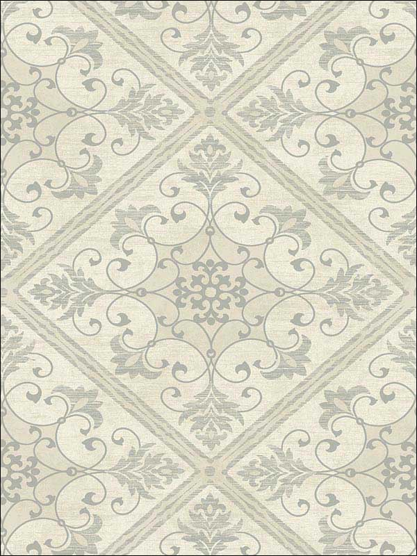 Leaf Scroll Off White Metallic Silver Raised Ink Wallpaper 1730008 by Seabrook Wallpaper for sale at Wallpapers To Go