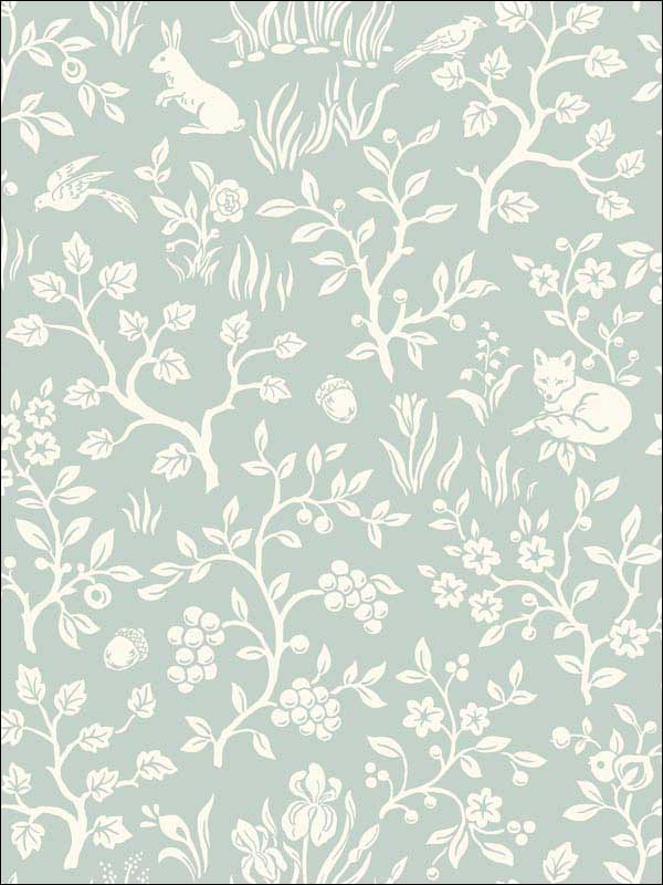 Fox and Hare Green Wallpaper MK1111 by Magnolia Home Wallpaper for sale at Wallpapers To Go