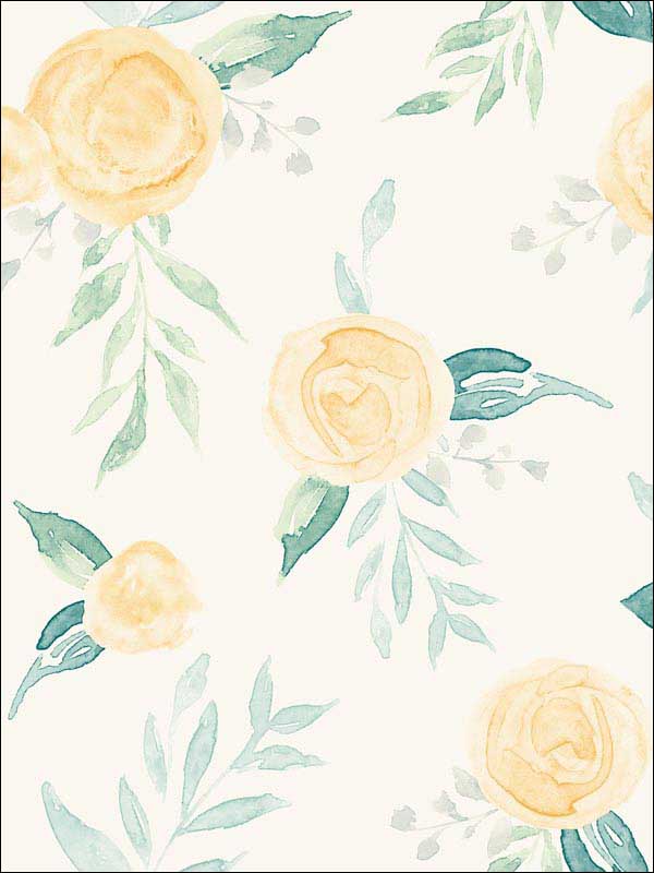 Watercolor Roses Yellow Wallpaper MK1127 by Magnolia Home Wallpaper for sale at Wallpapers To Go