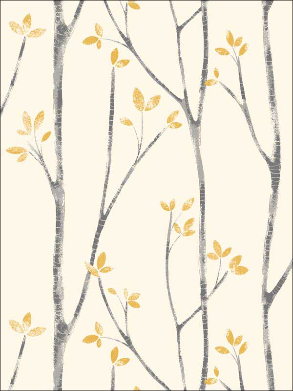 Ingrid Mustard Scandi Tree Wallpaper UW24776 by Brewster Wallpaper for sale at Wallpapers To Go