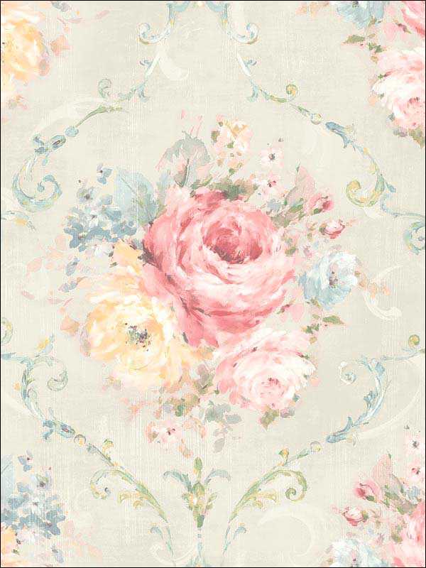 Classic Flora Cameo Soft Green Wallpaper RM50512 by Casa Mia Wallpaper for sale at Wallpapers To Go