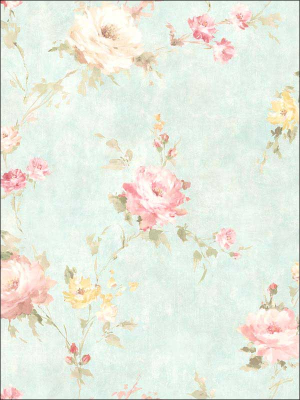 English Rose Soft Blue Pink Wallpaper RM51002 by Casa Mia Wallpaper for sale at Wallpapers To Go