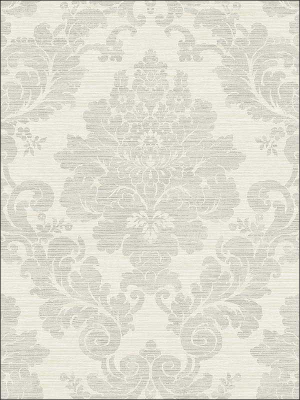 Textile Damask White Grey Wallpaper RM81108 by Casa Mia Wallpaper for sale at Wallpapers To Go