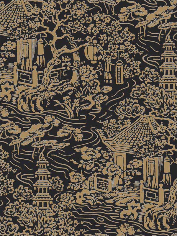 Chinoiserie Black Gold Wallpaper AF6577 by Ronald Redding Wallpaper for sale at Wallpapers To Go