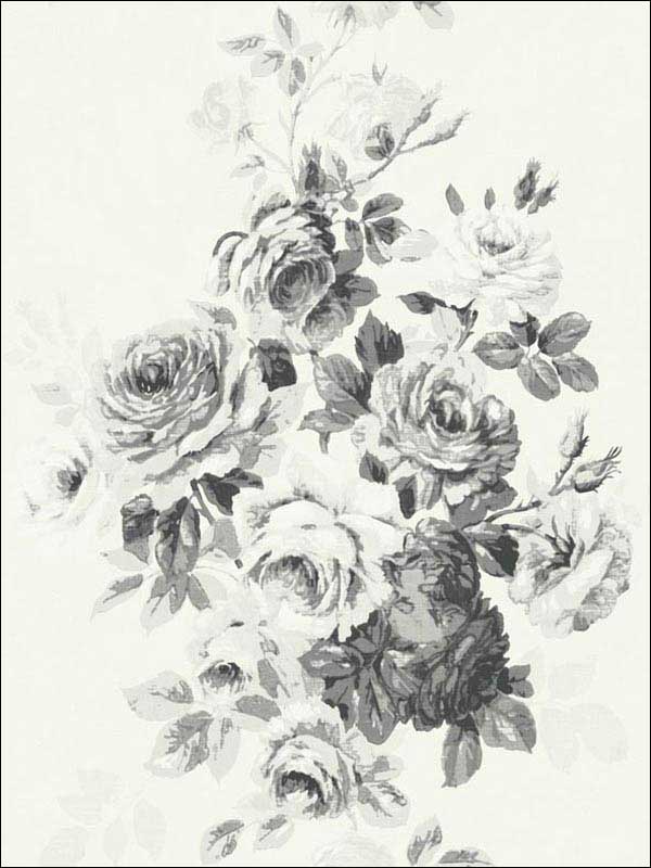 Tea Rose White Black Peel and Stick Wallpaper PSW1157RL by Magnolia Home Wallpaper by Joanna Gaines for sale at Wallpapers To Go