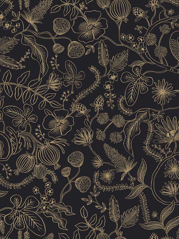 Aviary Black Gold Peel and Stick Wallpaper PSW1310RL by Rifle Paper Co Wallpaper for sale at Wallpapers To Go