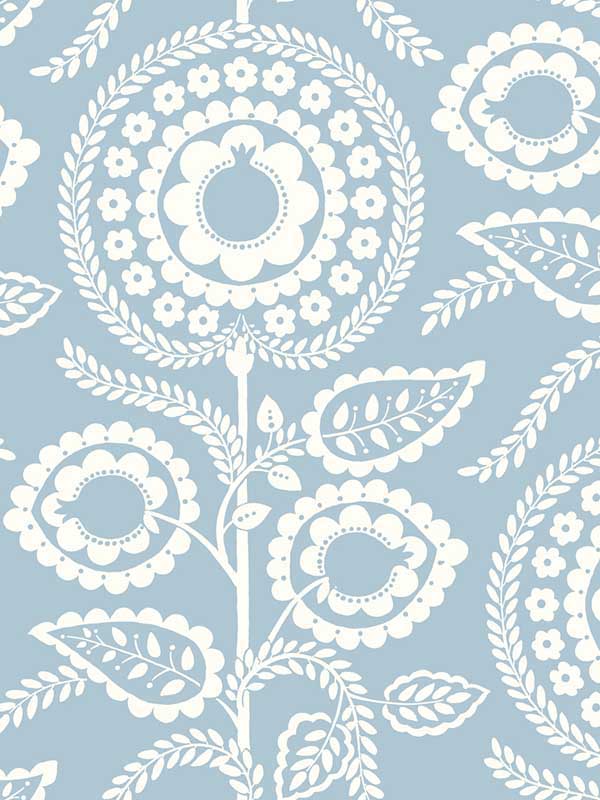 Pomegranate Bloom Blue Wallpaper SS2580 by York Wallpaper for sale at Wallpapers To Go