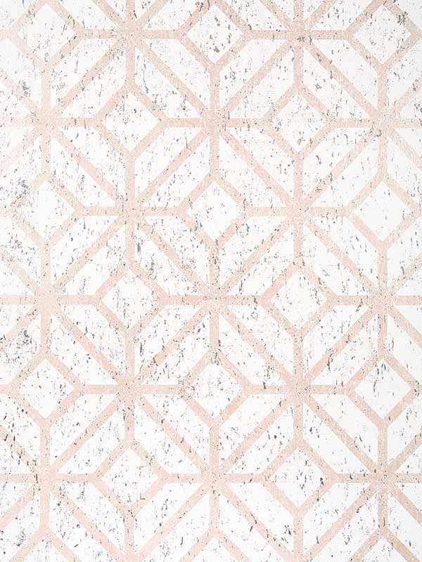 Mamora Trellis Cork White on Metallic Blush Wallpaper T10409 by Thibaut Wallpaper for sale at Wallpapers To Go