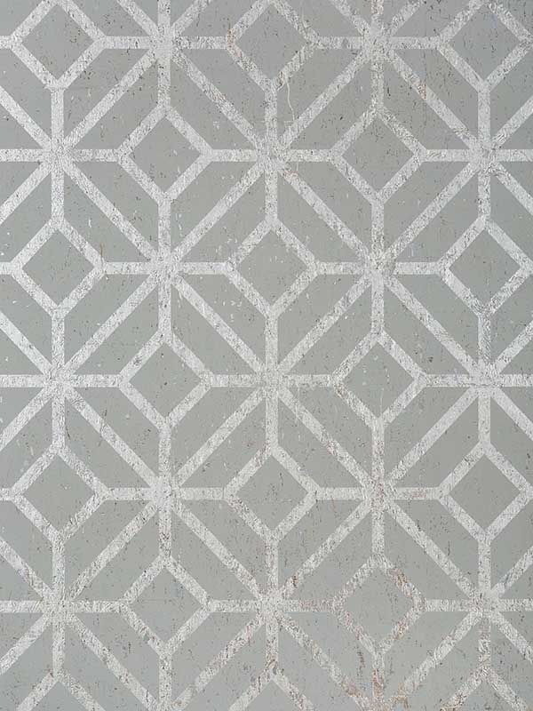 Mamora Trellis Cork Grey on Metallic Silver Wallpaper T10413 by Thibaut Wallpaper for sale at Wallpapers To Go