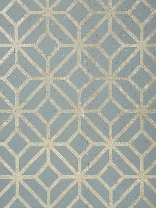 Mamora Trellis Cork Spa Blue on Metallic Pewter Wallpaper T10414 by Thibaut Wallpaper for sale at Wallpapers To Go