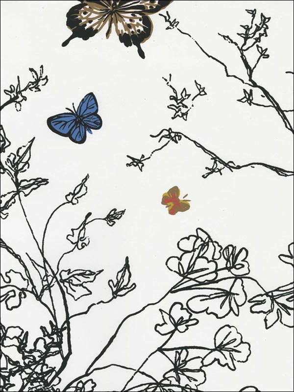 Birds and Butterflies Multi on White Wallpaper 2704420 by Schumacher Wallpaper for sale at Wallpapers To Go